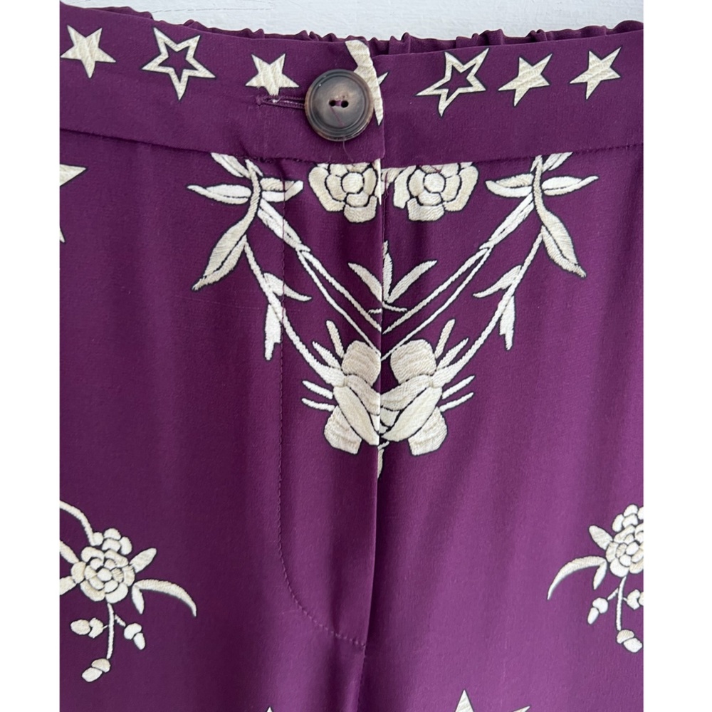 ROBERTO CAVALLI Stars, Birds and Flowers Print Silk Palazzo Pants - 38/S - Picture 5 of 15